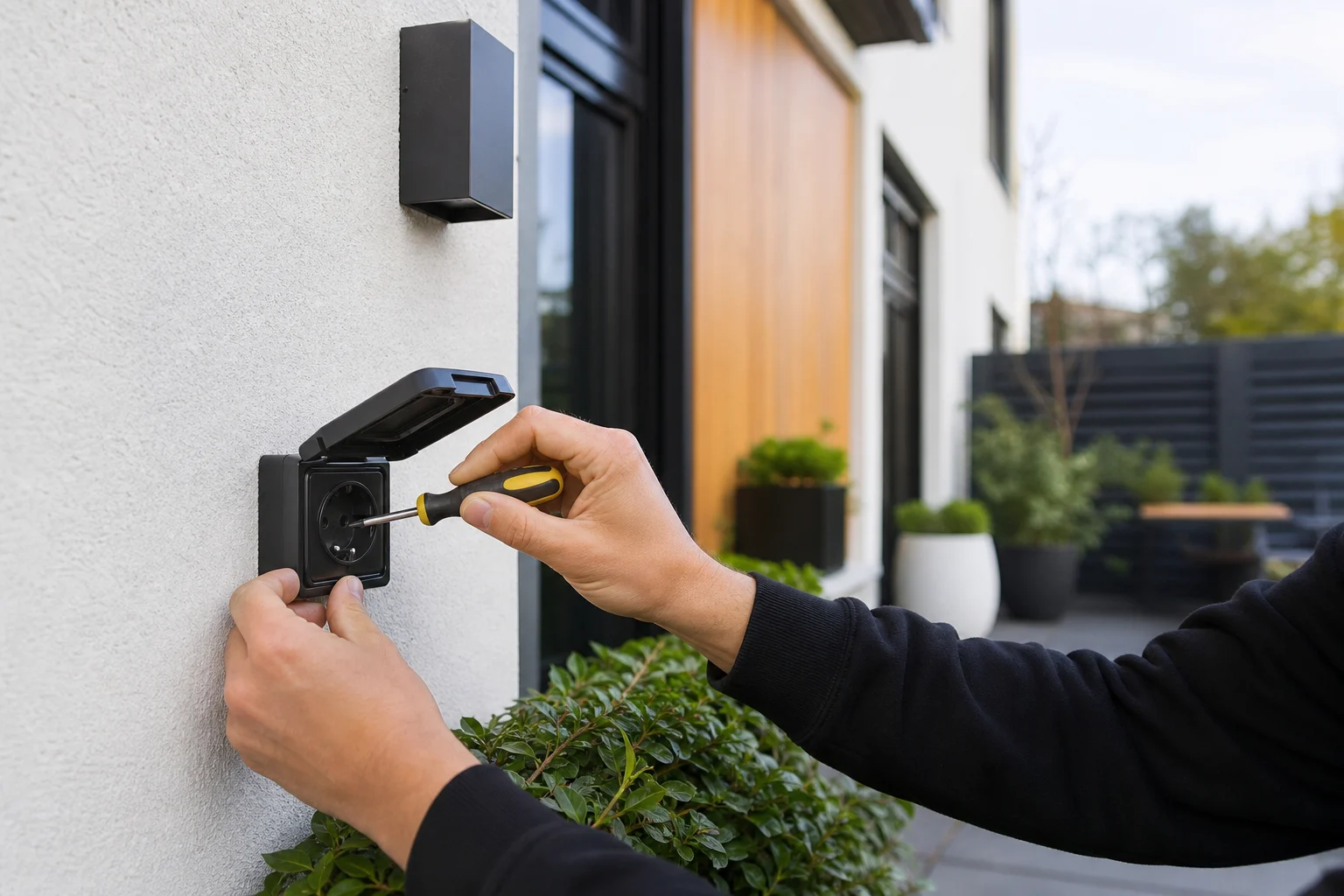 Illustratief beeld van buiten elektra bij een woning.