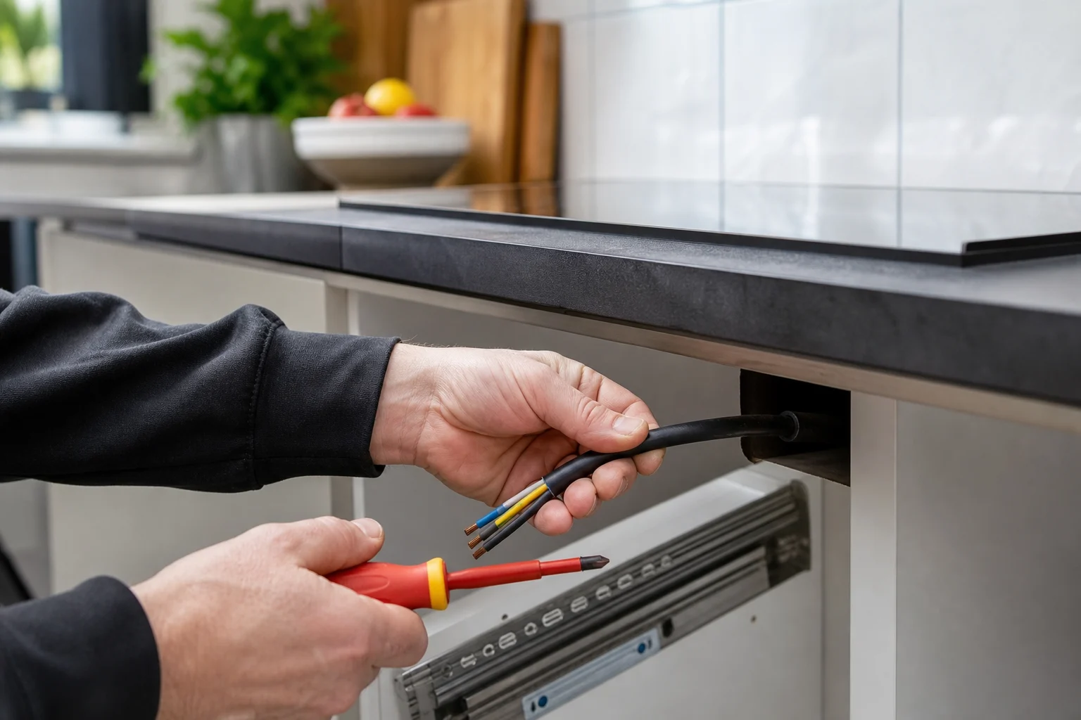 Illustratief beeld van een elektrische kookaansluiting in een keuken.